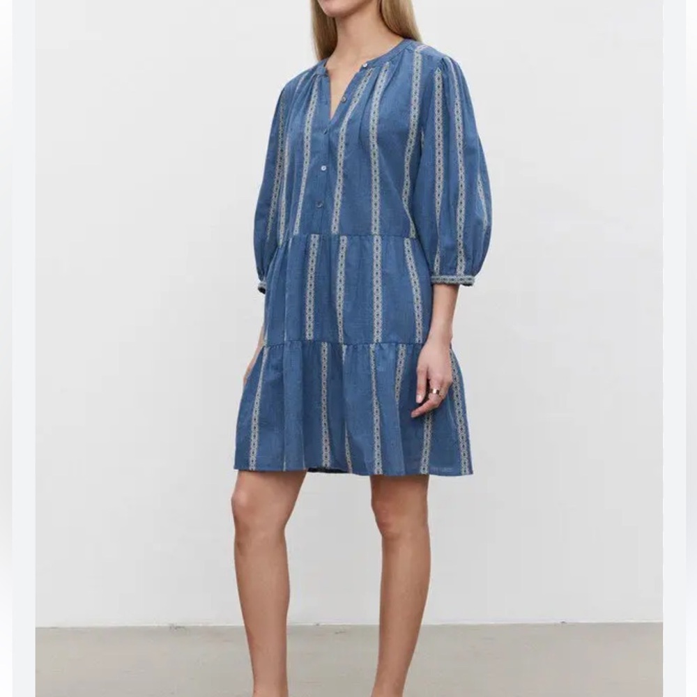 VELVET BY GRAHAM & SPENCER Tired Jacquard Mini Dress Blue  Sz Small